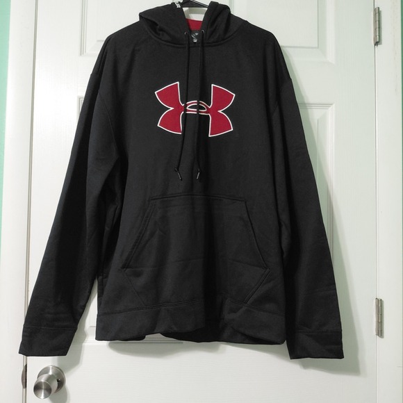 Under Armour Other - Under Armour Hoodie Mens Black Red Loose Logo Long Sleeve Fleece Sweatshirt XL